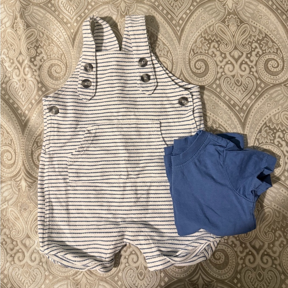 Carter's White & Blue Striped Romper with Blue Tee